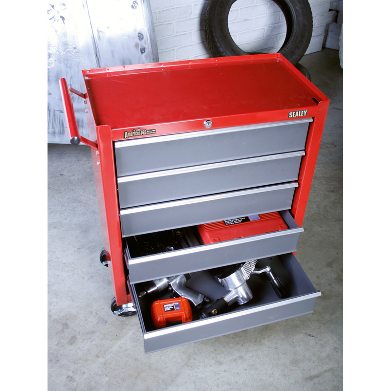 Rollcab 5 Drawer with Ball Bearing Slides - Red/Grey | Pipe Manufacturers Ltd..