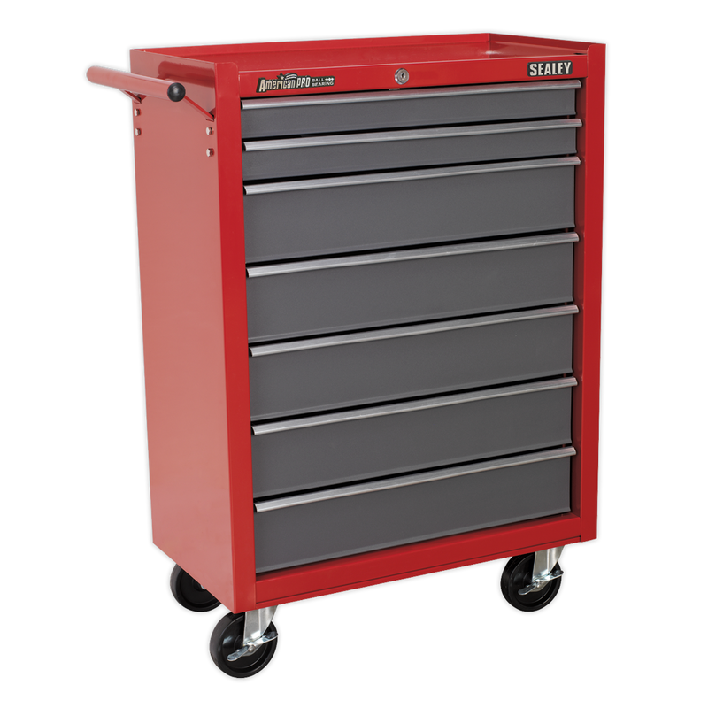 Rollcab 7 Drawer with Ball Bearing Slides - Red/Grey | Pipe Manufacturers Ltd..