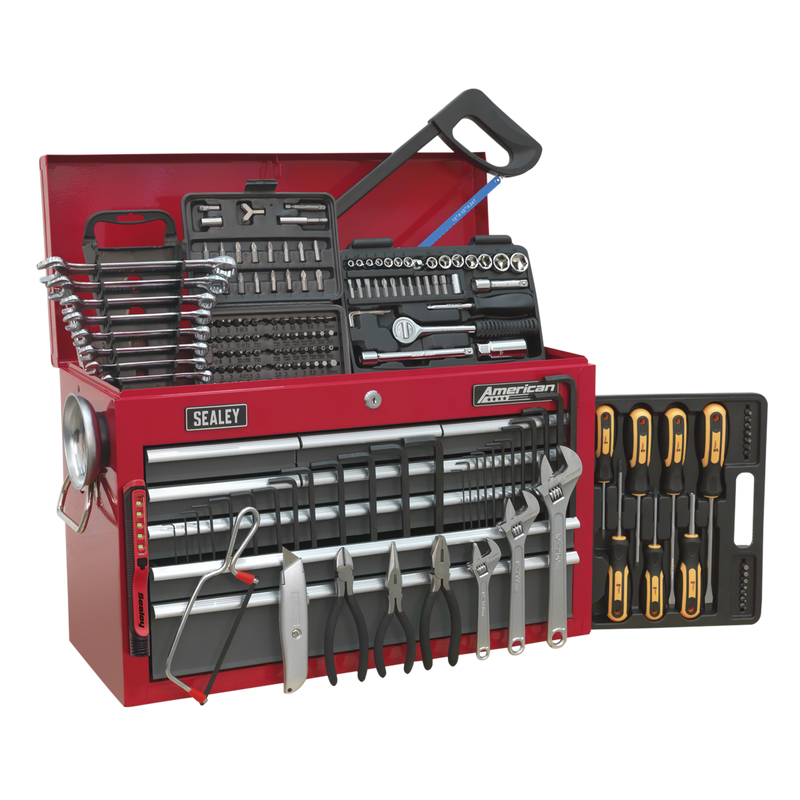 Topchest 9 Drawer with Ball Bearing Slides - Red/Grey & 205pc Tool Kit | Pipe Manufacturers Ltd..