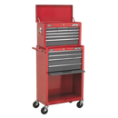 Topchest & Rollcab Combination 13 Drawer with Ball Bearing Slides - Red/Grey | Pipe Manufacturers Ltd..