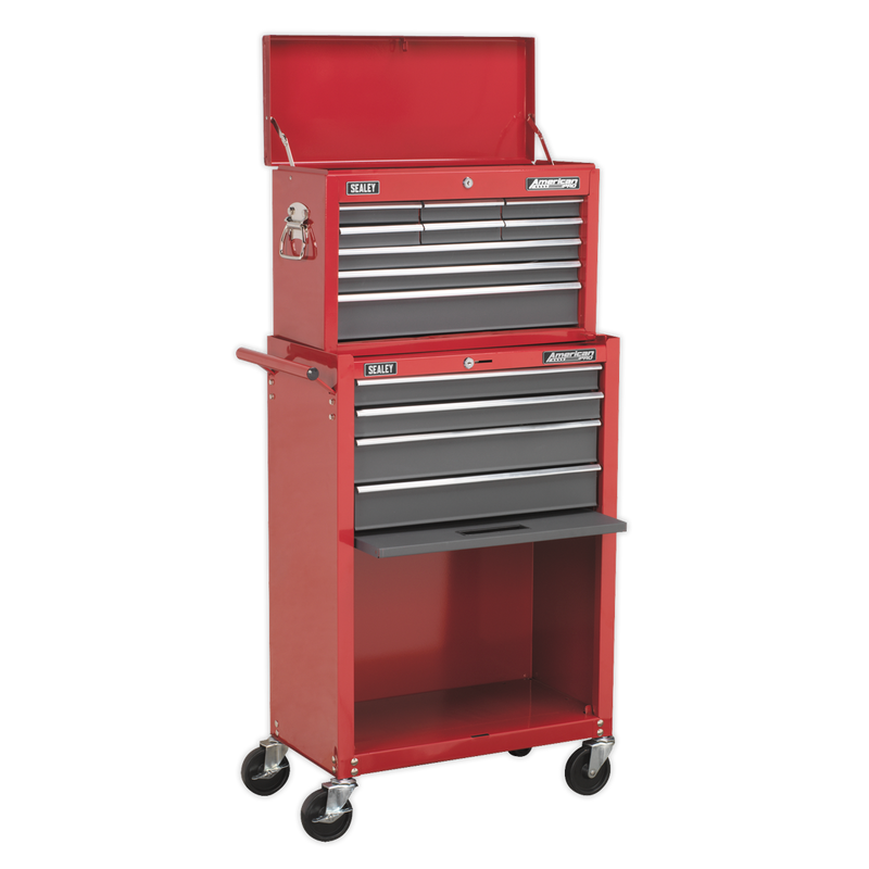 Topchest & Rollcab Combination 13 Drawer with Ball Bearing Slides - Red/Grey | Pipe Manufacturers Ltd..