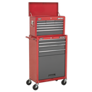 Topchest & Rollcab Combination 13 Drawer with Ball Bearing Slides - Red/Grey | Pipe Manufacturers Ltd..