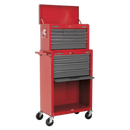 Topchest & Rollcab Combination 13 Drawer with Ball Bearing Slides - Red/Grey | Pipe Manufacturers Ltd..