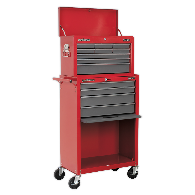 Topchest & Rollcab Combination 13 Drawer with Ball Bearing Slides - Red/Grey | Pipe Manufacturers Ltd..