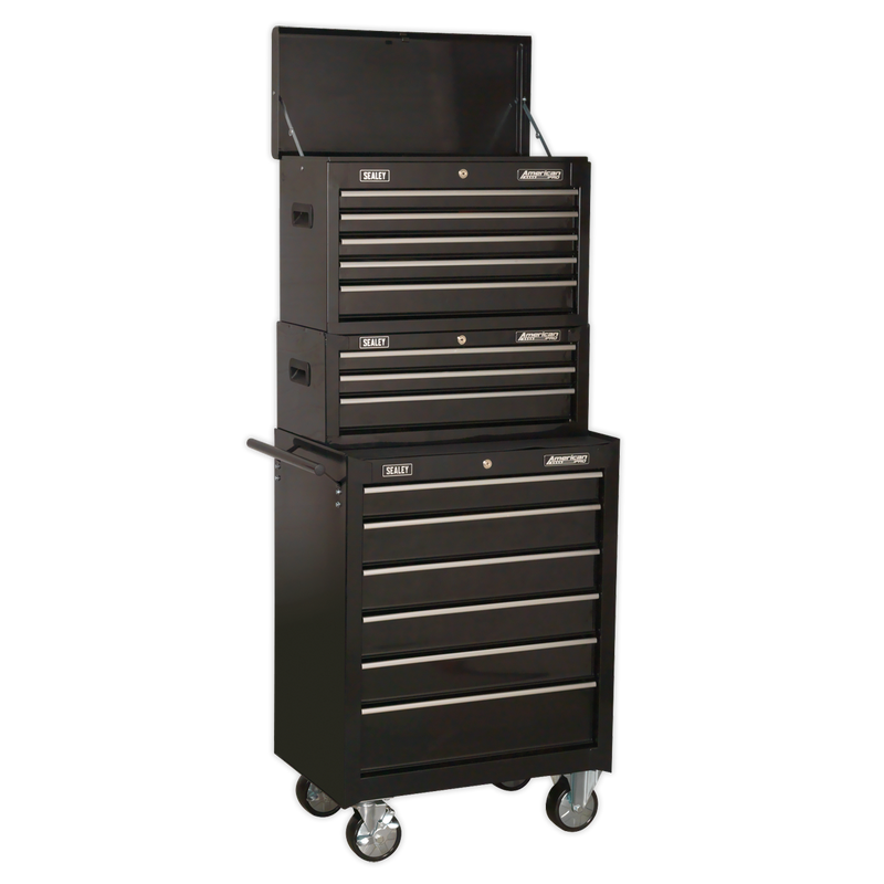 Topchest, Mid-Box & Rollcab 14 Drawer Stack - Black | Pipe Manufacturers Ltd..