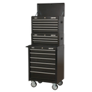 Topchest, Mid-Box & Rollcab 14 Drawer Stack - Black | Pipe Manufacturers Ltd..