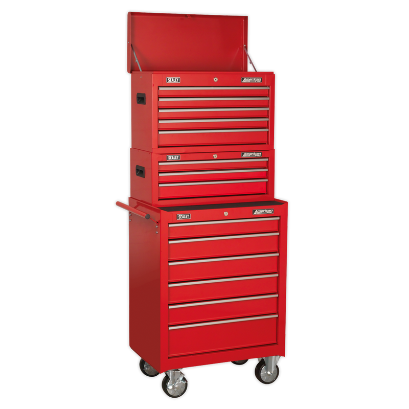 Topchest, Mid-Box & Rollcab 14 Drawer Stack - Red | Pipe Manufacturers Ltd..