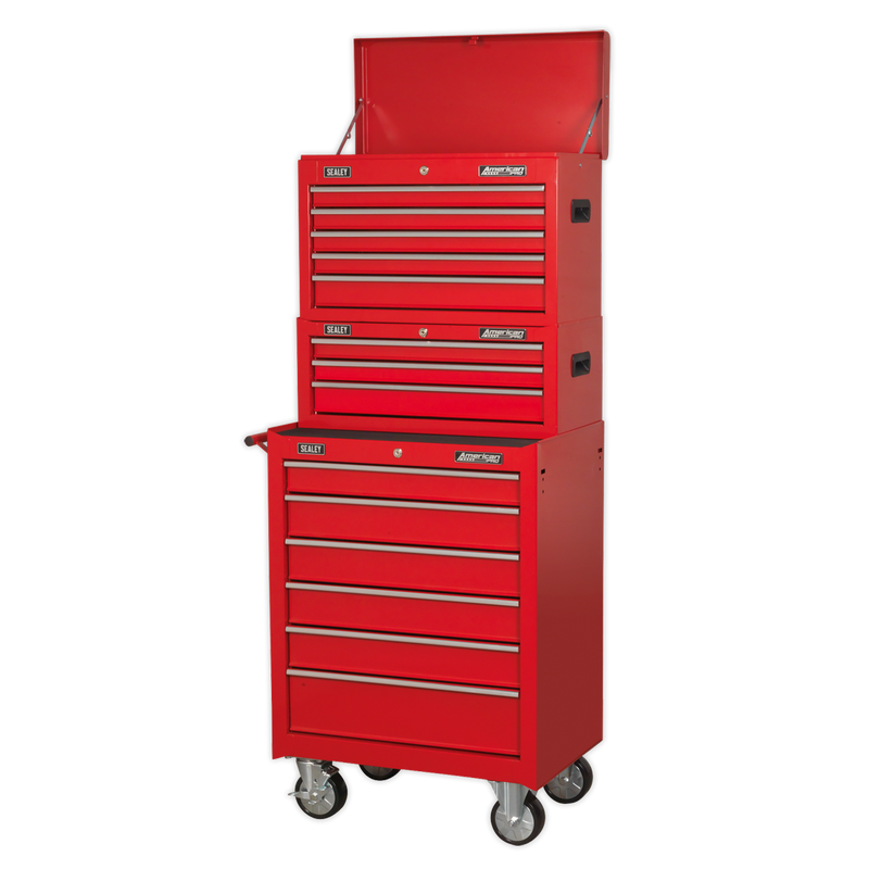 Topchest, Mid-Box & Rollcab 14 Drawer Stack - Red | Pipe Manufacturers Ltd..