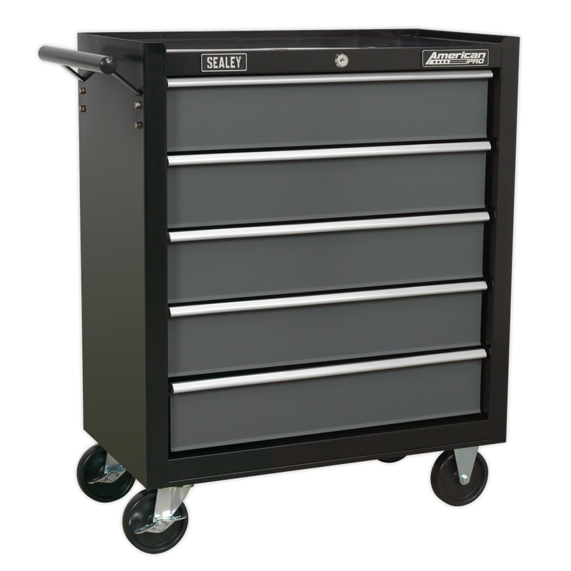 Rollcab 5 Drawer with Ball Bearing Slides - Black/Grey | Pipe Manufacturers Ltd..