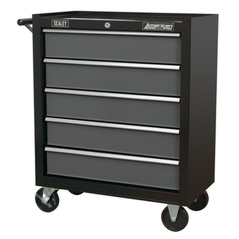 Rollcab 5 Drawer with Ball Bearing Slides - Black/Grey | Pipe Manufacturers Ltd..