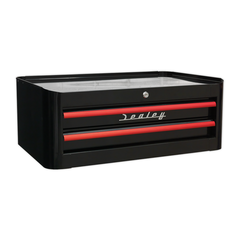 Mid-Box 2 Drawer Retro Style - Black with Red Anodised Drawer Pulls | Pipe Manufacturers Ltd..