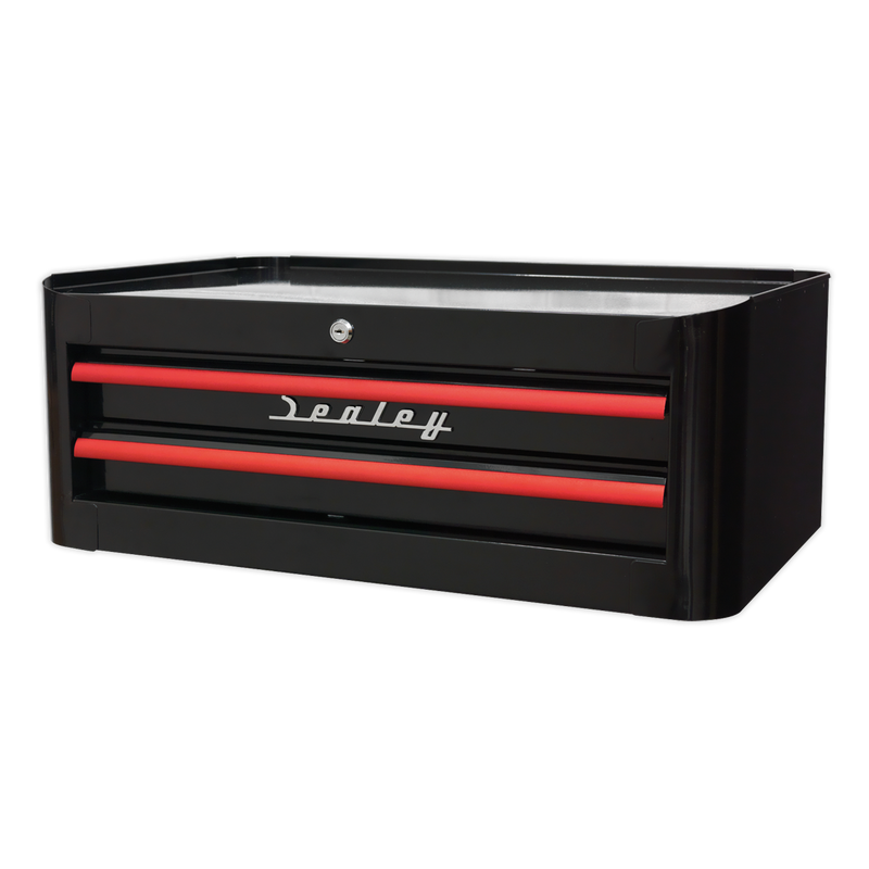 Mid-Box 2 Drawer Retro Style - Black with Red Anodised Drawer Pulls | Pipe Manufacturers Ltd..
