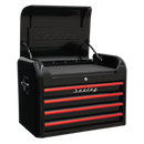 Topchest 4 Drawer Retro Style - Black with Red Anodised Drawer Pulls | Pipe Manufacturers Ltd..