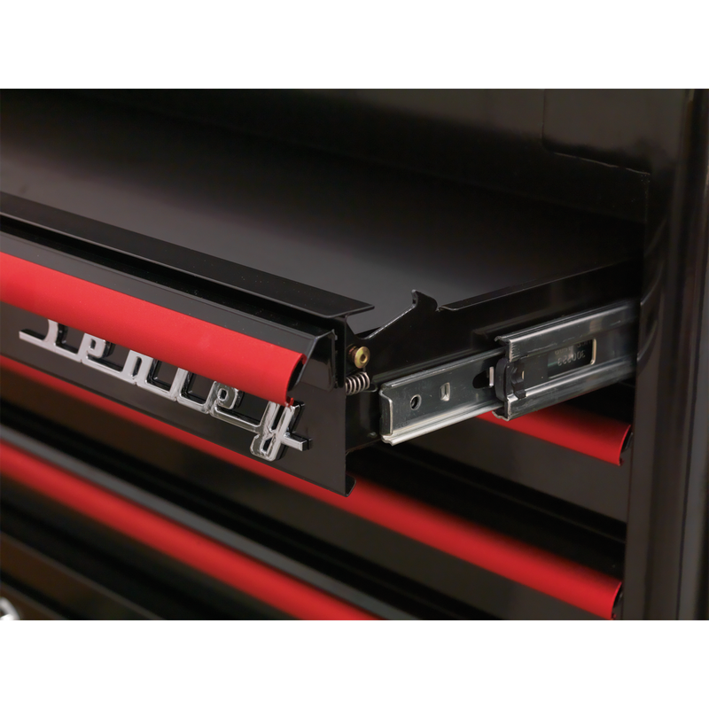 Rollcab 6 Drawer Wide Retro Style - Black with Red Anodised Drawer Pulls | Pipe Manufacturers Ltd..