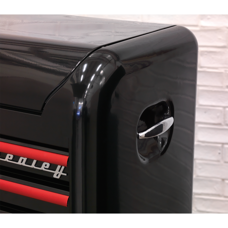 Topchest 4 Drawer Wide Retro Style - Black with Red Anodised Drawer Pulls | Pipe Manufacturers Ltd..