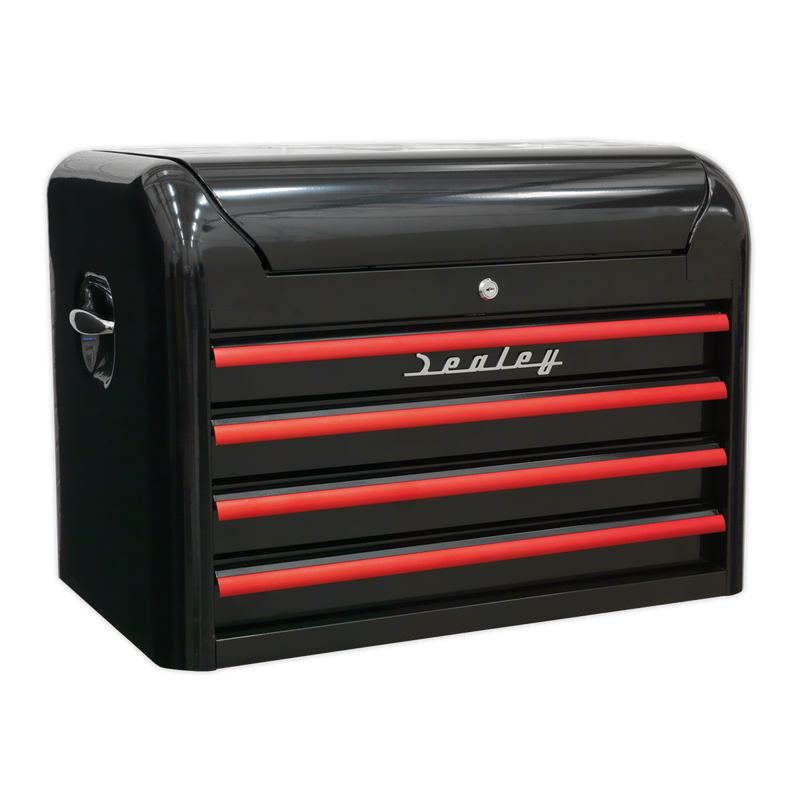 Topchest 4 Drawer Retro Style - Black with Red Anodised Drawer Pulls | Pipe Manufacturers Ltd..