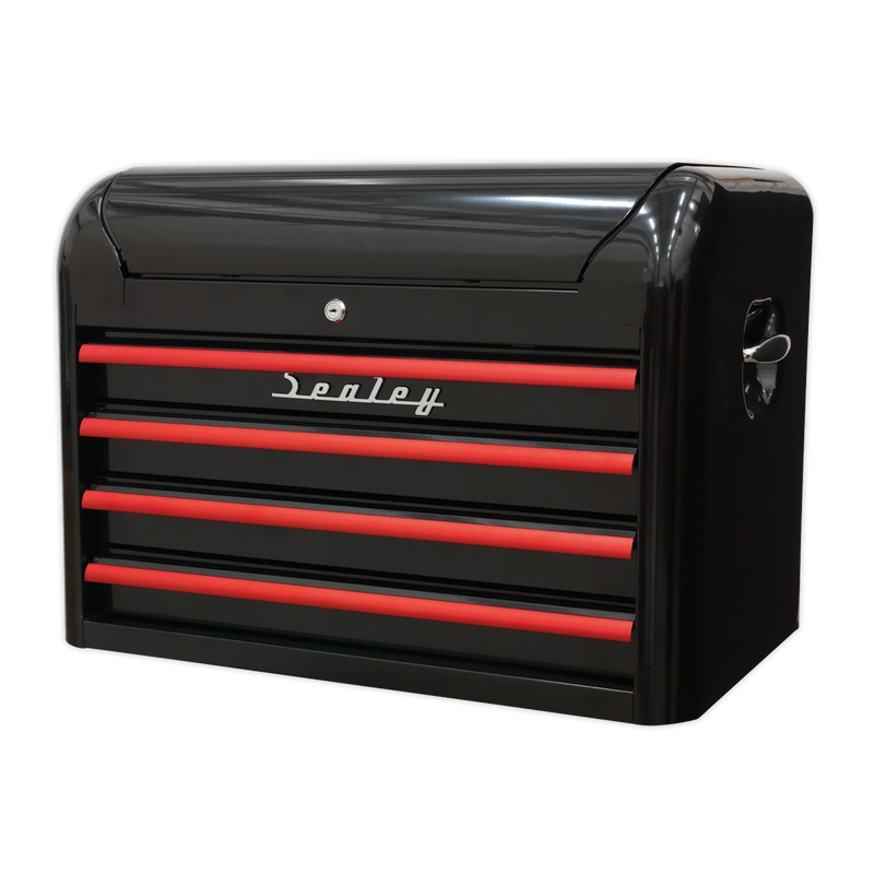 Topchest 4 Drawer Retro Style - Black with Red Anodised Drawer Pulls | Pipe Manufacturers Ltd..