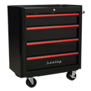 Rollcab 4 Drawer Retro Style- Black with Red Anodised Drawer Pulls | Pipe Manufacturers Ltd..
