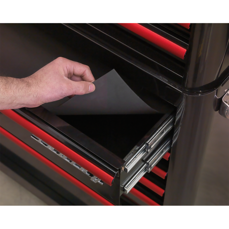 Rollcab 4 Drawer Retro Style- Black with Red Anodised Drawer Pulls | Pipe Manufacturers Ltd..