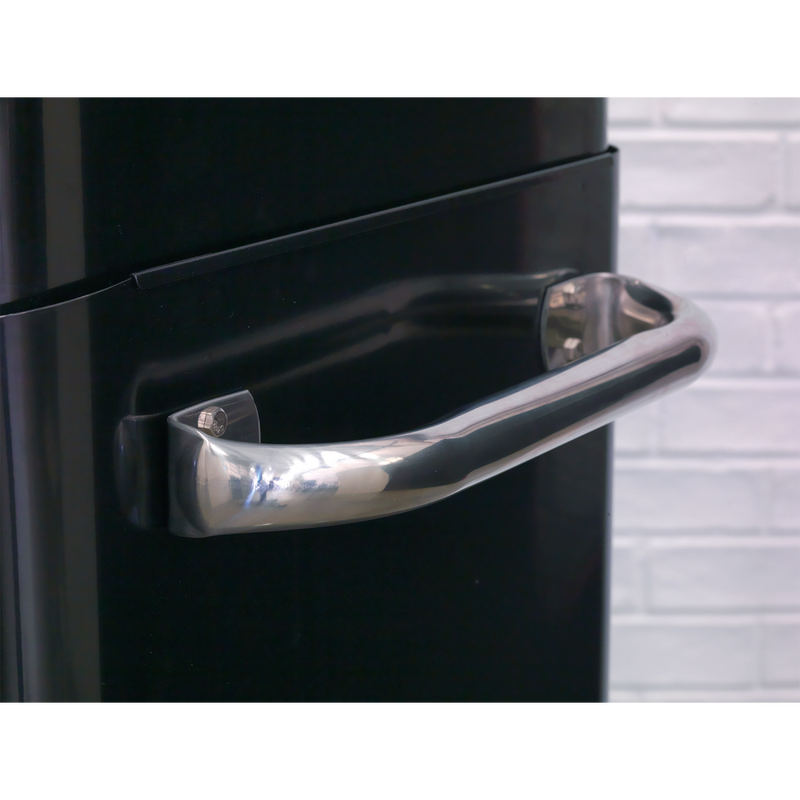 Rollcab 4 Drawer Retro Style- Black with Red Anodised Drawer Pulls | Pipe Manufacturers Ltd..