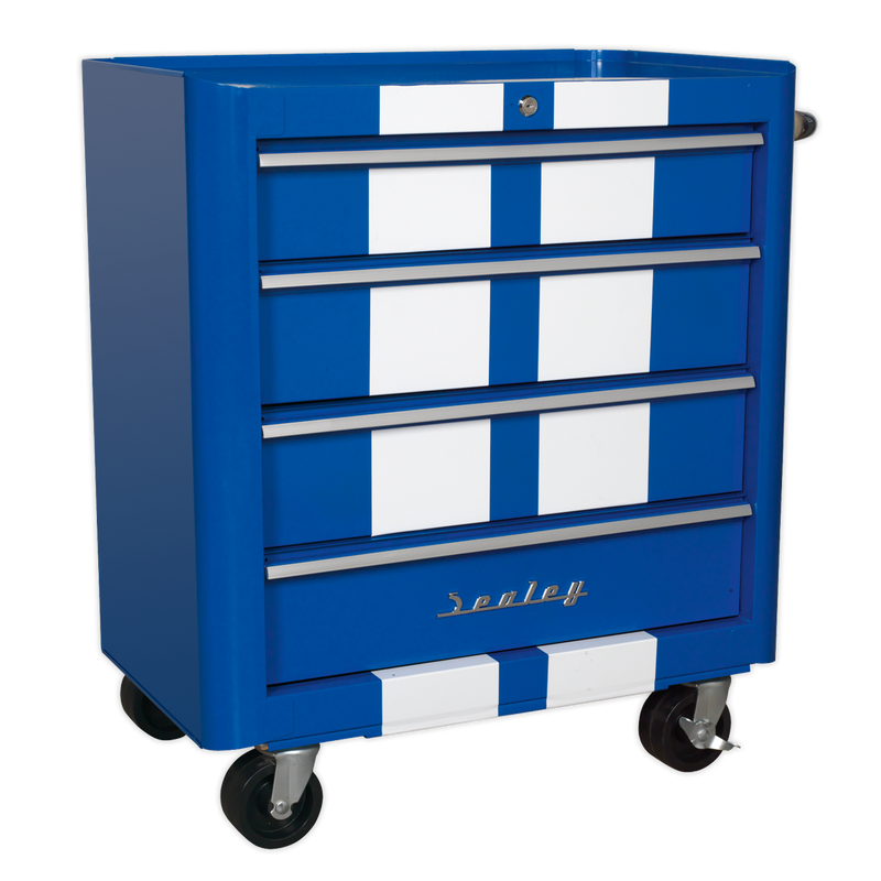 Rollcab 4 Drawer Retro Style - Blue with White Stripes | Pipe Manufacturers Ltd..