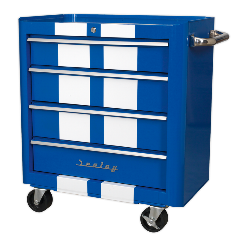 Rollcab 4 Drawer Retro Style - Blue with White Stripes | Pipe Manufacturers Ltd..