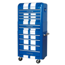 Retro Style Topchest, Mid-Box & Rollcab Combination 10 Drawer Blue/White Stripes | Pipe Manufacturers Ltd..