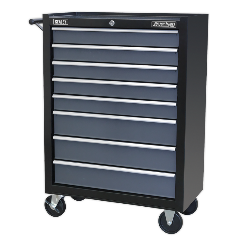 Rollcab 8 Drawer with Ball Bearing Slides - Black/Grey | Pipe Manufacturers Ltd..