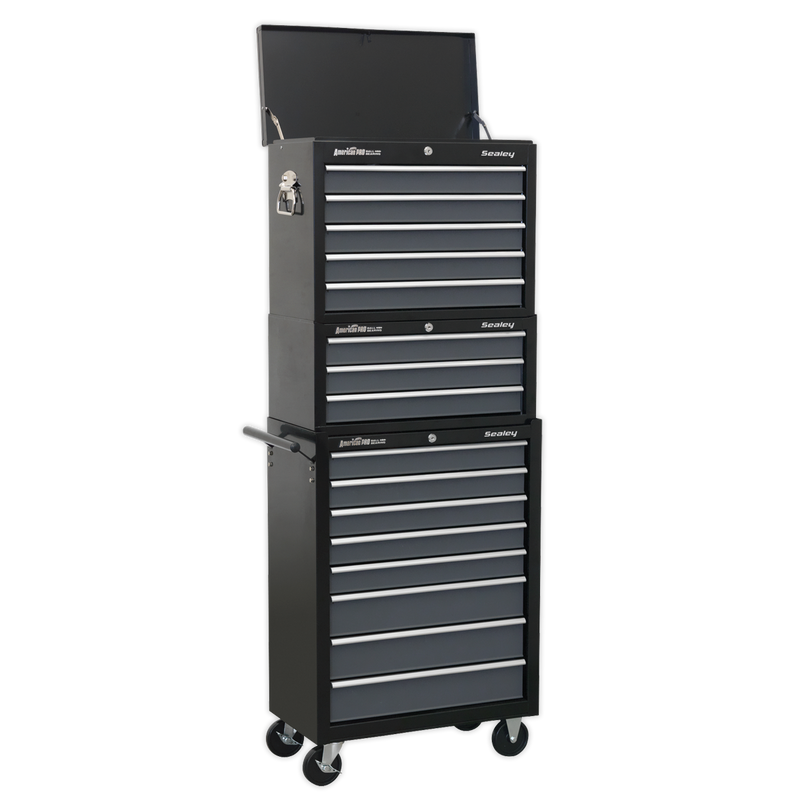 Tool Chest Combination 16 Drawer with Ball Bearing Slides - Black/Grey | Pipe Manufacturers Ltd..