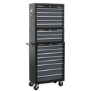 Tool Chest Combination 16 Drawer with Ball Bearing Slides - Black/Grey | Pipe Manufacturers Ltd..