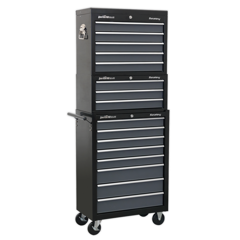 Tool Chest Combination 16 Drawer with Ball Bearing Slides - Black/Grey | Pipe Manufacturers Ltd..