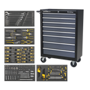 Rollcab 8 Drawer Ball Bearing Slides - Black/Grey with 136pc Tool Kit | Pipe Manufacturers Ltd..