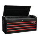 Topchest 4 Drawer Wide Retro Style - Black with Red Anodised Drawer Pulls | Pipe Manufacturers Ltd..