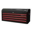 Topchest 4 Drawer Wide Retro Style - Black with Red Anodised Drawer Pulls | Pipe Manufacturers Ltd..