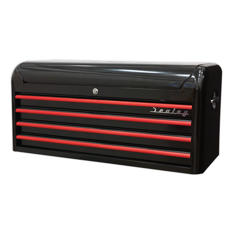 Topchest 4 Drawer Wide Retro Style - Black with Red Anodised Drawer Pulls | Pipe Manufacturers Ltd..