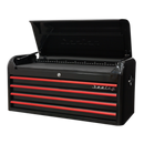 Topchest 4 Drawer Wide Retro Style - Black with Red Anodised Drawer Pulls | Pipe Manufacturers Ltd..