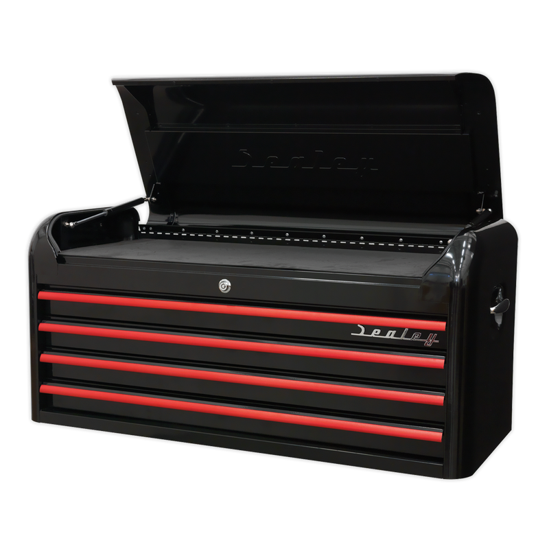 Topchest 4 Drawer Wide Retro Style - Black with Red Anodised Drawer Pulls | Pipe Manufacturers Ltd..