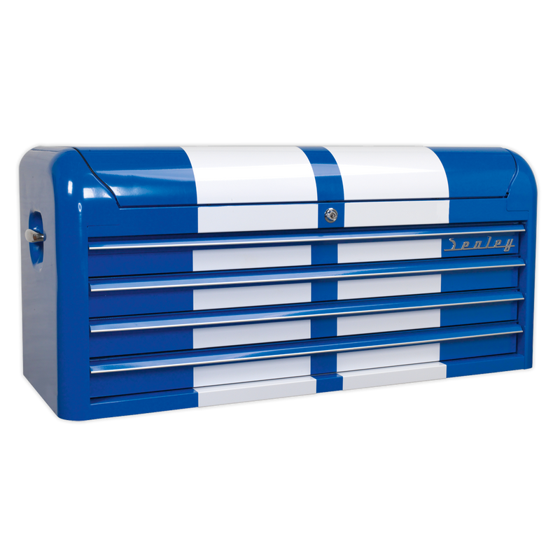 Topchest 4 Drawer Wide Retro Style - Blue with White Stripes | Pipe Manufacturers Ltd..