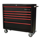 Rollcab 6 Drawer Wide Retro Style - Black with Red Anodised Drawer Pulls | Pipe Manufacturers Ltd..