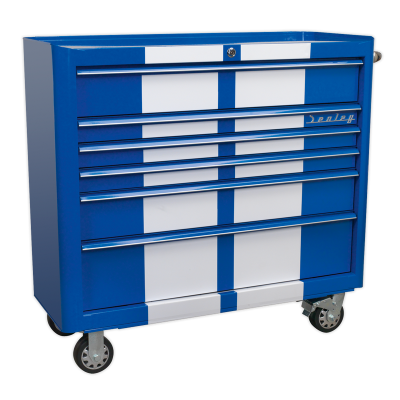 Rollcab 6 Drawer Wide Retro Style - Blue with White Stripes | Pipe Manufacturers Ltd..