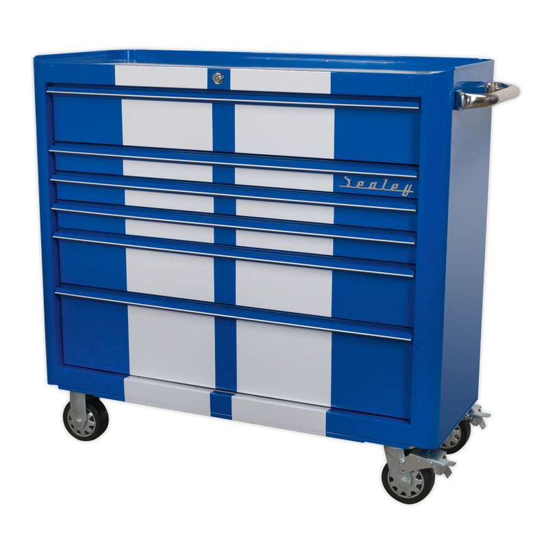 Rollcab 6 Drawer Wide Retro Style - Blue with White Stripes | Pipe Manufacturers Ltd..