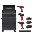 Tool Chest Combo 17 Drawer with Power Bar & 20V Power Tool Kit | Pipe Manufacturers Ltd..