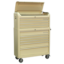 Retro Style Extra Wide Topchest & Rollcab Combination 10 Drawer - Cream | Pipe Manufacturers Ltd..