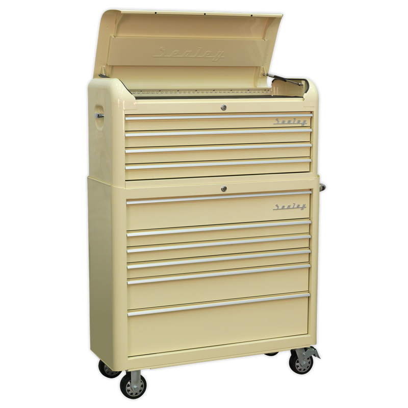 Retro Style Extra Wide Topchest & Rollcab Combination 10 Drawer - Cream | Pipe Manufacturers Ltd..