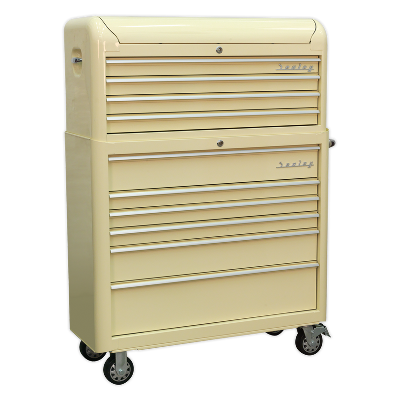 Retro Style Extra Wide Topchest & Rollcab Combination 10 Drawer - Cream | Pipe Manufacturers Ltd..