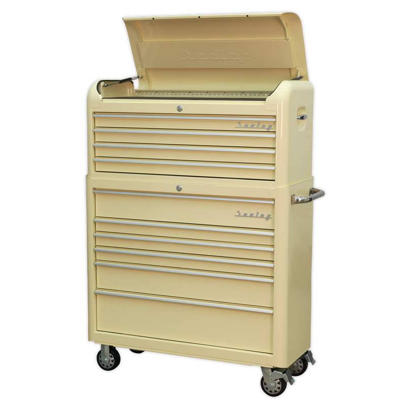 Retro Style Extra Wide Topchest & Rollcab Combination 10 Drawer - Cream | Pipe Manufacturers Ltd..