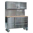 Mobile Stainless Steel Tool Cabinet 10 Drawer with Backboard & 2 Wall Cupboards | Pipe Manufacturers Ltd..