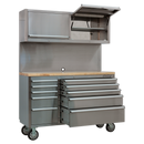 Mobile Stainless Steel Tool Cabinet 10 Drawer with Backboard & 2 Wall Cupboards | Pipe Manufacturers Ltd..