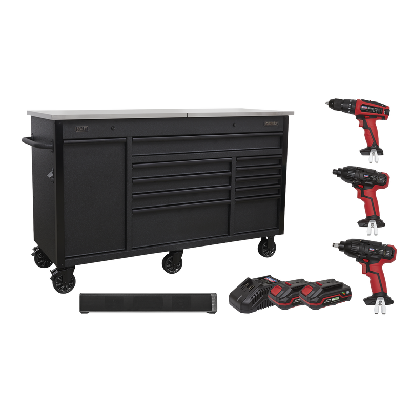 Mobile Tool Cabinet 1600mm with 20V Tool Kit & Sound Bar | Pipe Manufacturers Ltd..