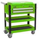 Heavy-Duty Mobile Tool & Parts Trolley 2 Drawers & Lockable Top - Hi-Vis Green | Pipe Manufacturers Ltd..